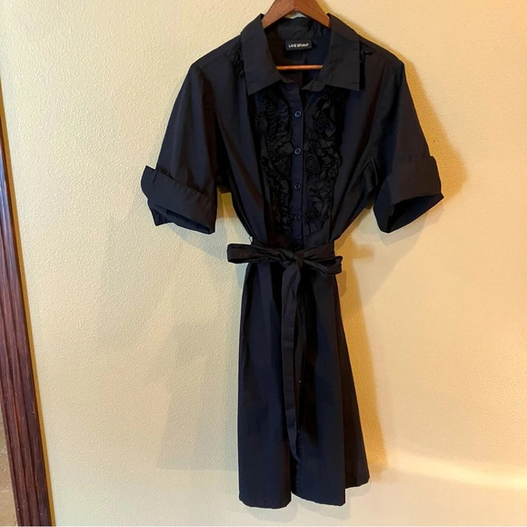 Lane Bryant Black Button Up Cuffed Short Sleeve Belted Dress, size around 20/22 - Picture 1 of 9